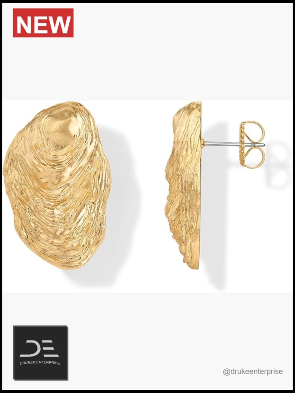 Chunky Seashell Stud Earrings - 14K Gold Plated Statement Earrings for Women